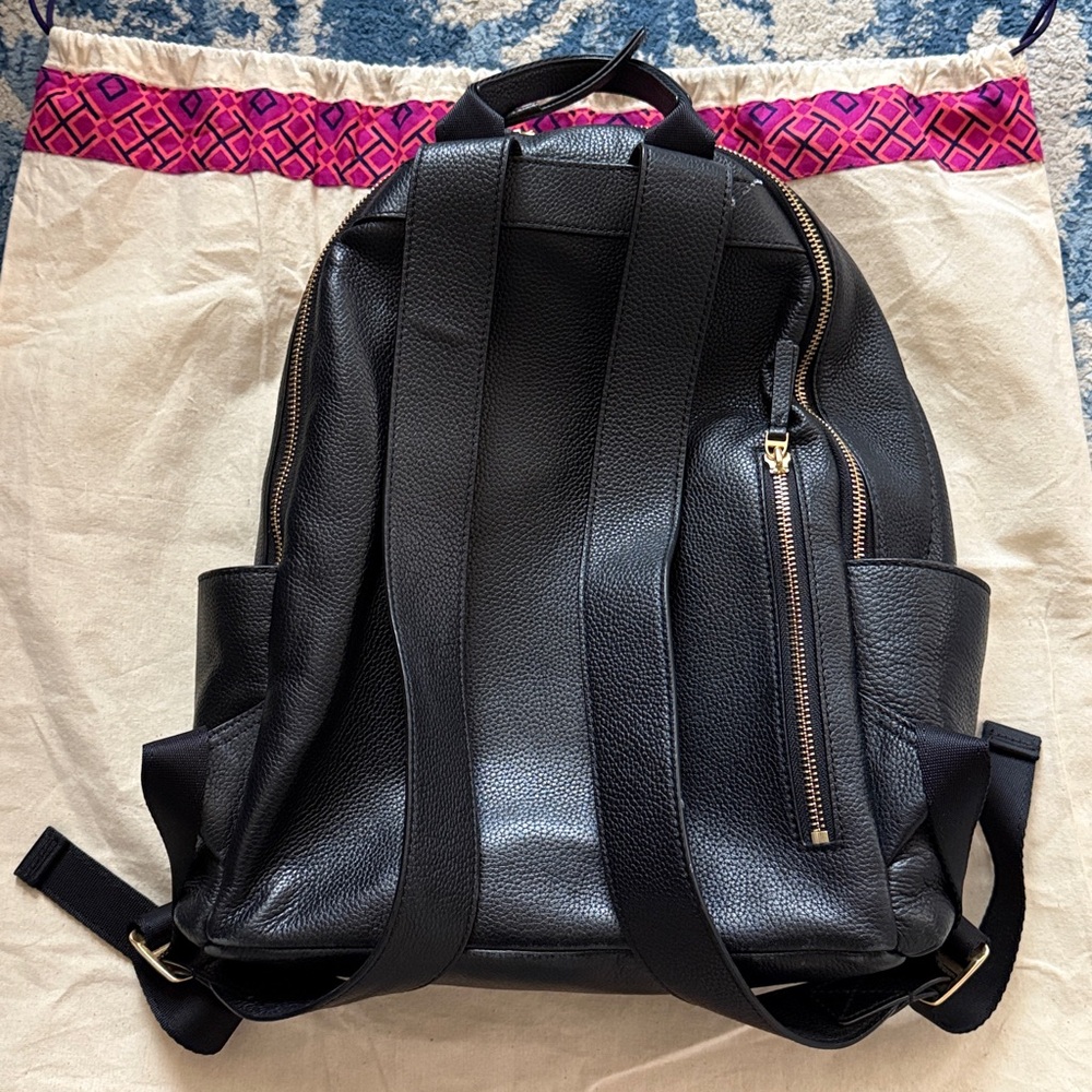 Tory Burch Perry Bombe Black Leather Backpack - Picture 7 of 9